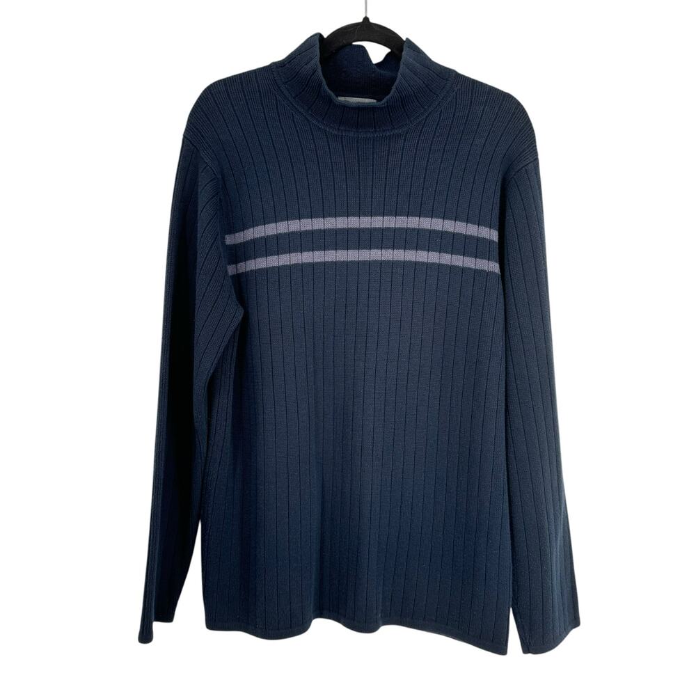 Vtg 90s Y2K Colorado Mock Neck Pullover Sweater Mens M Striped Chest‎ Blue Grey